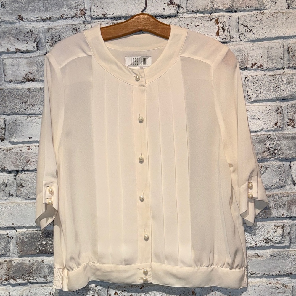 80s Josephine Ivory Blouse w Pearl Buttons